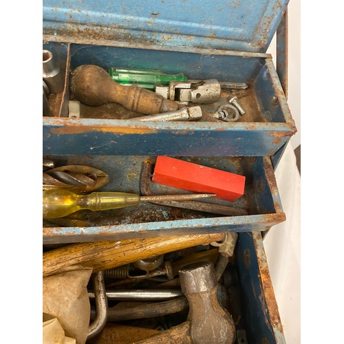 276 - Blue metal tool cox with contents includes spanners, sockets screw drivers, hammers etc