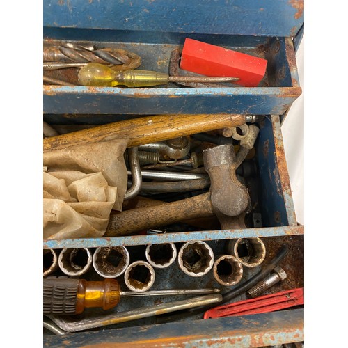 276 - Blue metal tool cox with contents includes spanners, sockets screw drivers, hammers etc