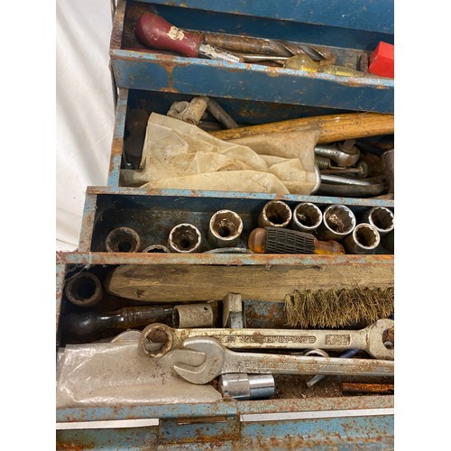 276 - Blue metal tool cox with contents includes spanners, sockets screw drivers, hammers etc