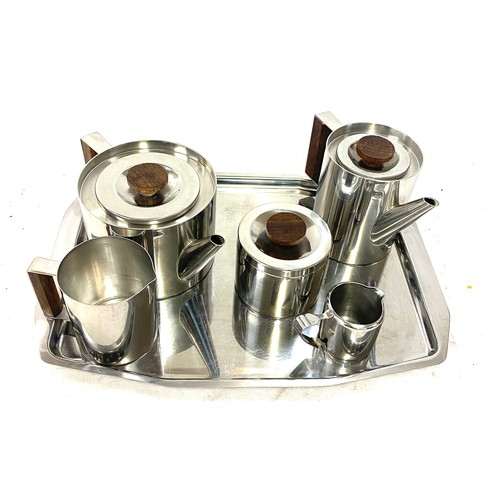111 - Stainless steel tea service 5 pieces and a tray
