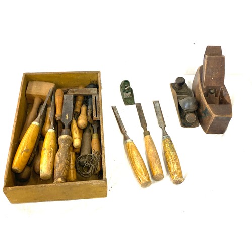 155 - Selection of vintage hand tools includes files, wood working planes etc