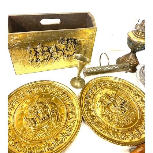 261 - Selection of metalware includes brass ware, silver plate etc