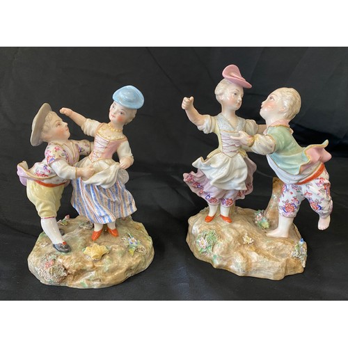 39 - Antique Dresden porcelain dancing figures with crossed swords marks tallest measures approx 6.5 inch... 