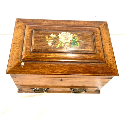 74 - Antique mahogany hand painted 1 drawer jewellery box, a/f measures approx