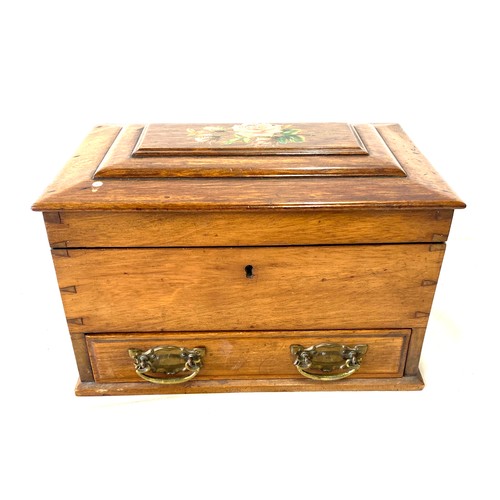 74 - Antique mahogany hand painted 1 drawer jewellery box, a/f measures approx