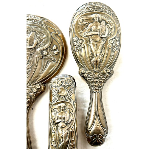 564 - Antique 1903 silver engraved ladies vanity set, full hallmarks