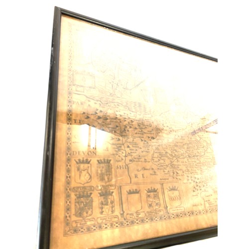 51 - Vintage framed Somerset-shire map, measures approx 19inches by 15inches