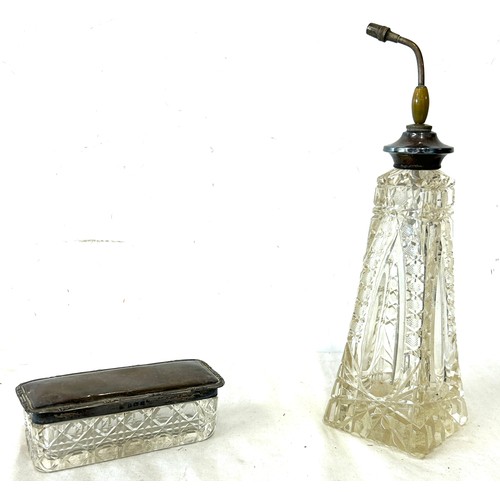 565 - Silver top cut glass scent bottle, hallmarked silver cut glass trinket