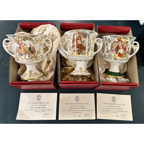 71 - The caverswall china christmas goblet 1978, 1979 and 1980 all boxed with paperwork