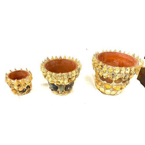 130 - Set of 3 graduated shell pots, largest measures 6.5 inches tall
