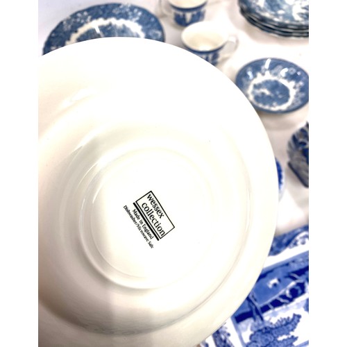 188 - Large selection of blue and white pottery includes lidded ginger jar, plates etc