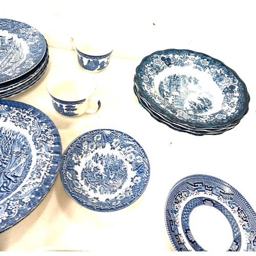 188 - Large selection of blue and white pottery includes lidded ginger jar, plates etc