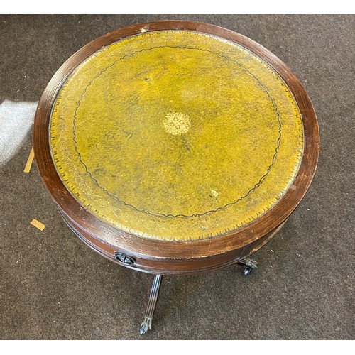 365 - 2 Drawer drum table measures approx 24 inches tall 19.5 diameter