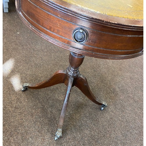 365 - 2 Drawer drum table measures approx 24 inches tall 19.5 diameter