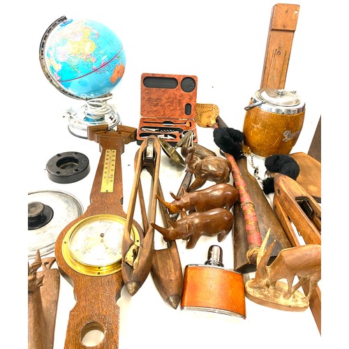 235 - Selection of miscellaneous includes carved wooden items, Light up globe etc