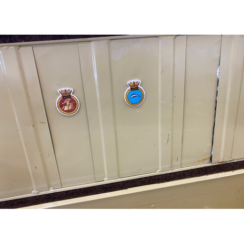 345 - Vintage metal trunk measures approx 44 inches wide 11 inches tall