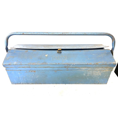 256 - Blue metal tool box and contents includes spanners etc