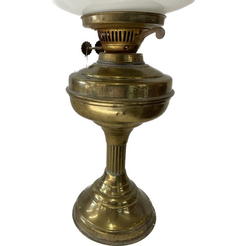351 - 2, Vintage Brass oil lamp with funnel and shade