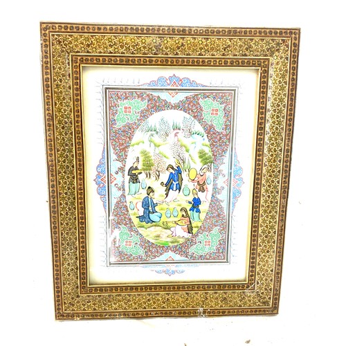 9 - Hand painted oriental frame and plaque, approximate frame measurements: 13.5 inches x 11 inches