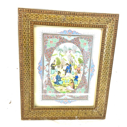 9 - Hand painted oriental frame and plaque, approximate frame measurements: 13.5 inches x 11 inches