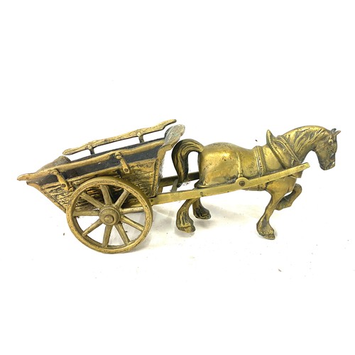 76 - Heavy vintage brass horse and carriage