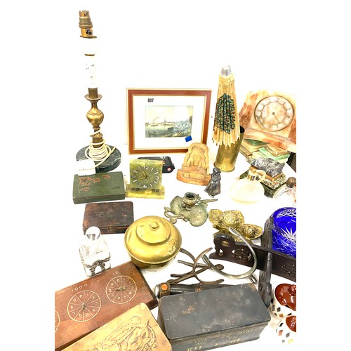 171 - Large selection of miscellaneous includes Clock, Perfume bottle Framed print etc