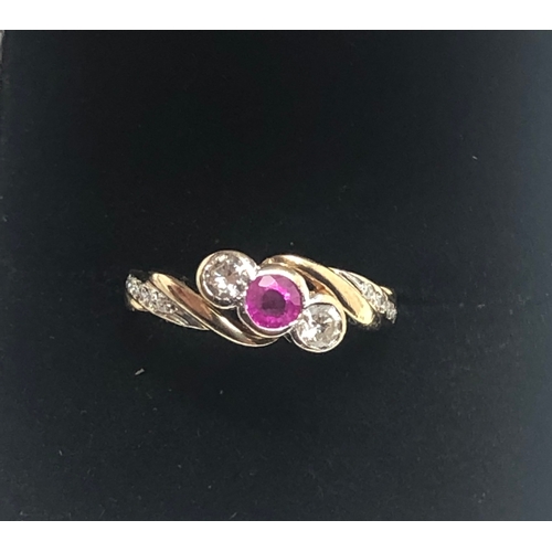 70 - 9ct gold 0.50ct diamond & ruby ring weight 2.4g