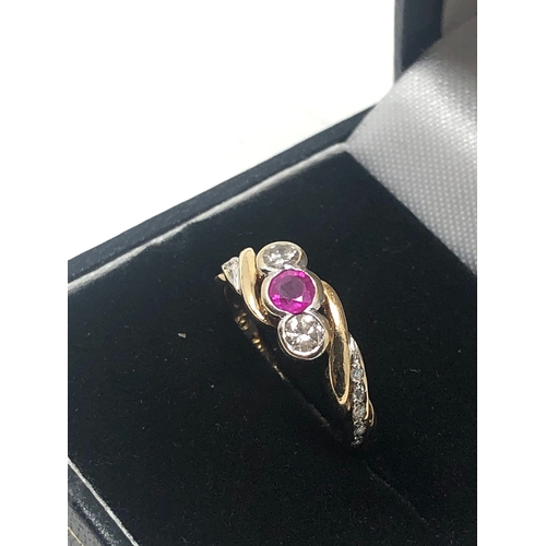 70 - 9ct gold 0.50ct diamond & ruby ring weight 2.4g