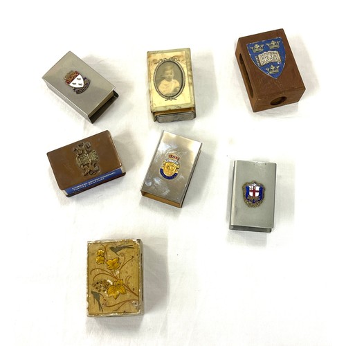 593 - Selection vintage matchbox holders, one of which is military