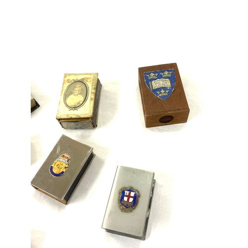 593 - Selection vintage matchbox holders, one of which is military