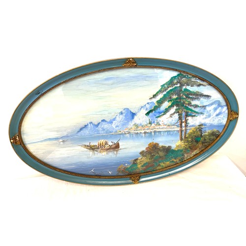 10 - Signed Oriental oval hanging watercolour,  approximate measurements: 14.5 inches by 25 inches