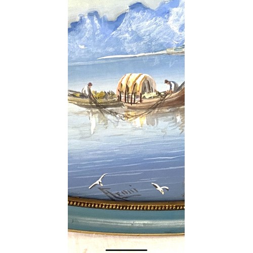 10 - Signed Oriental oval hanging watercolour,  approximate measurements: 14.5 inches by 25 inches