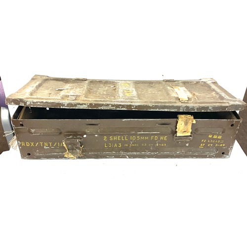 226 - Vintage metal ammunition box, approximate measurements:  Height 7 inches, width 26 inches, depth 10.... 