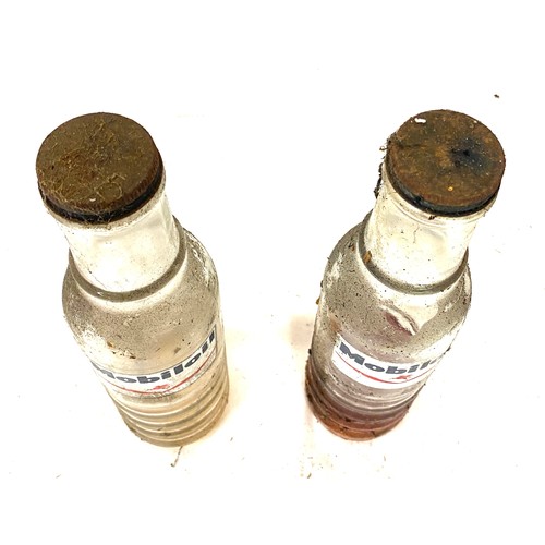 29 - 2 vintage Mobiloil glass oil bottles