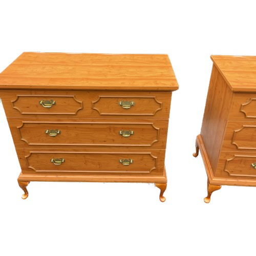 395 - Pair of three drawer small chests measures approx 28 inches tall by 32 inches wide and 16 inches dep... 