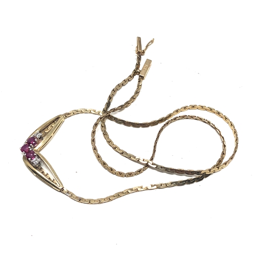 77 - 9ct gold ruby & diamond necklace weight 6.3g