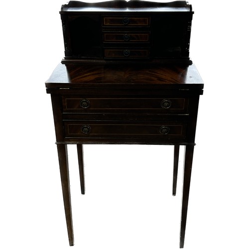 382 - Small mahogany 5 draw writing desk, approximate measurements: Height 40 inches, Width 21 inches, Dep... 