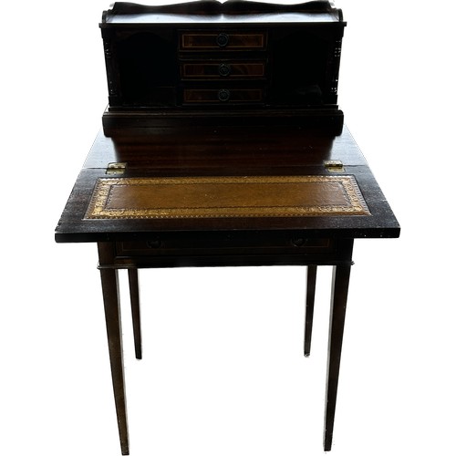 382 - Small mahogany 5 draw writing desk, approximate measurements: Height 40 inches, Width 21 inches, Dep... 