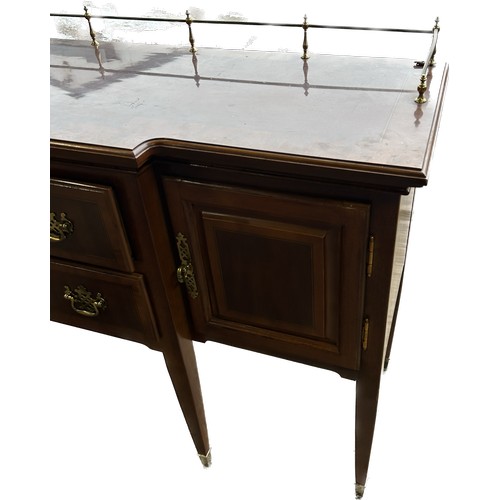 404 - Mahogany 2 Door, 2 Drawer, 6 legged sideboard with brass rail to top, approximate measurements: Heig... 