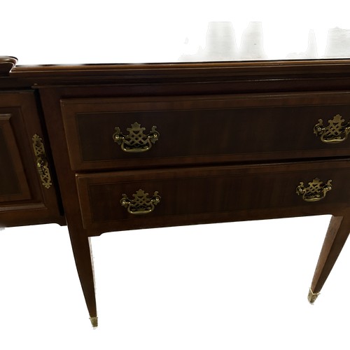 404 - Mahogany 2 Door, 2 Drawer, 6 legged sideboard with brass rail to top, approximate measurements: Heig... 