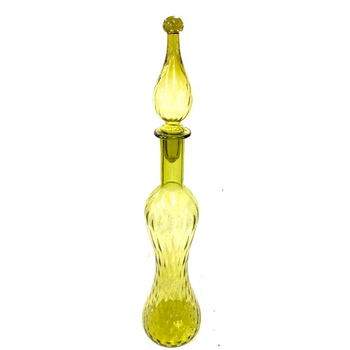 67 - Vintage green glass genie bottle with stopper