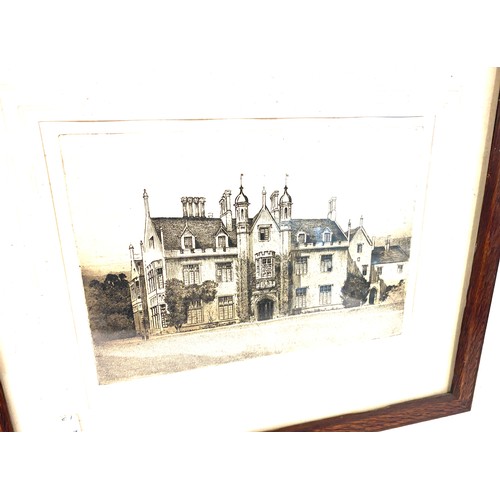 153 - Vintage wooden framed etching of butah house signed, measures approx