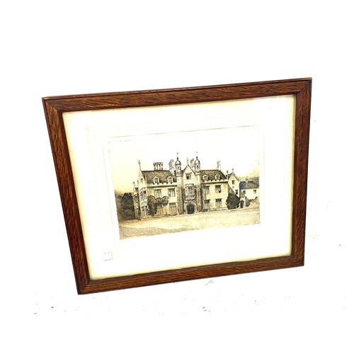 153 - Vintage wooden framed etching of butah house signed, measures approx