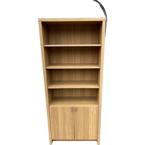 407 - Oak effect 2 door, 4 shelf tall bookcase, approximate measurements: Height 73 inches, Width 31.5 inc... 