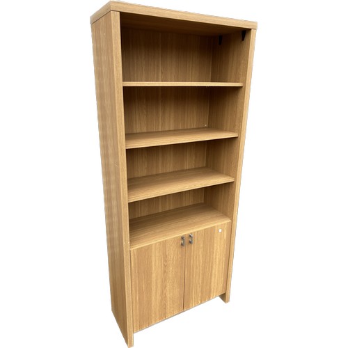 407 - Oak effect 2 door, 4 shelf tall bookcase, approximate measurements: Height 73 inches, Width 31.5 inc... 