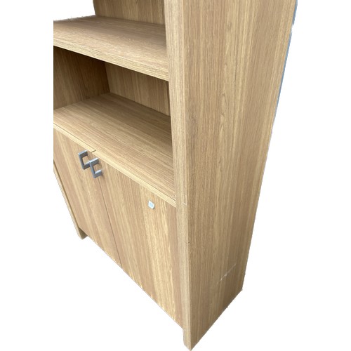 407 - Oak effect 2 door, 4 shelf tall bookcase, approximate measurements: Height 73 inches, Width 31.5 inc... 