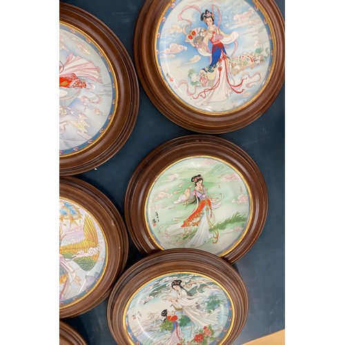 280 - Large selection of wooden framed oriental Imperial Jingdezhem porcelain collectors plates diameter a... 