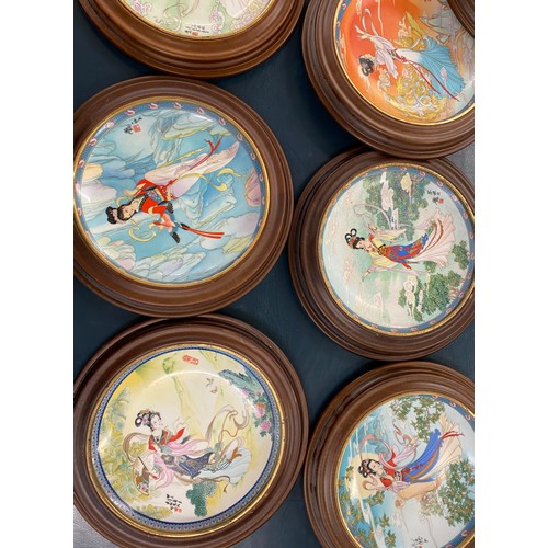 280 - Large selection of wooden framed oriental Imperial Jingdezhem porcelain collectors plates diameter a... 