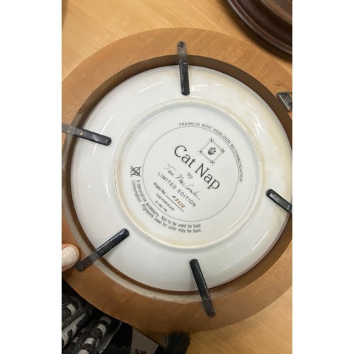 254 - Large selection of wooden framed collectors plates includes Edwin E Knowles, Cat Nap, Siamese twins ... 