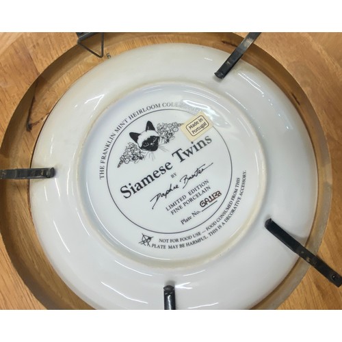 254 - Large selection of wooden framed collectors plates includes Edwin E Knowles, Cat Nap, Siamese twins ... 